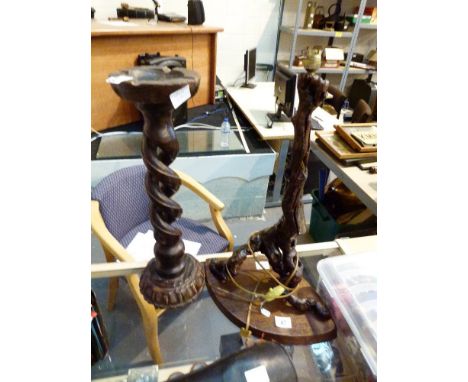 Unusual twisted root table lamp and corkscrew twist wood ashtray