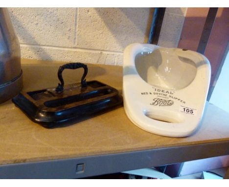 Antique style ceramic slipper pan and a Victorian desk stand