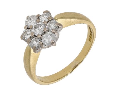 A diamond cluster ring, set with brilliant-cut diamonds, mounted in 18ct gold, UK hallmark, total diamond weight approximatel