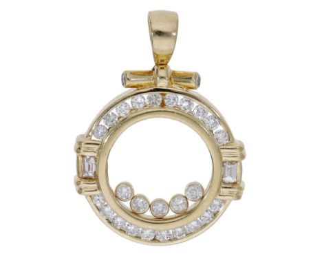 A diamond pendant, the circular pendant set with brilliant and step-cut diamonds, with a glazed compartment to the centre rev
