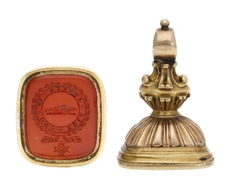 Of Royal Naval interest: A carnelian fob seal, the panel engraved with the arms of Vice-Admiral Sir Charles Penrose, together