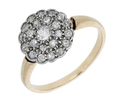 An early 20th century diamond cluster ring, set throughout with old brilliant-cut diamonds, mounted in platinum and gold, tot