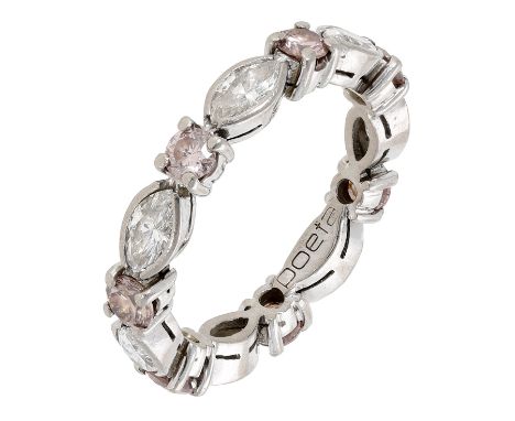 A diamond eternity ring, alternately set with marquise-cut diamonds and brilliant-cut diamonds of brownish-pink tint, (diamon