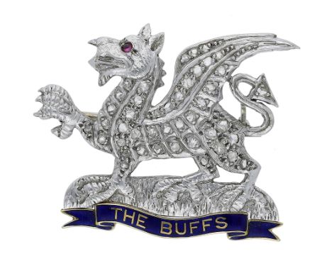 Of Regimental interest: A diamond brooch for ‘The Buffs’ Royal East Kent regiment, modelled as a dragon passant, set througho