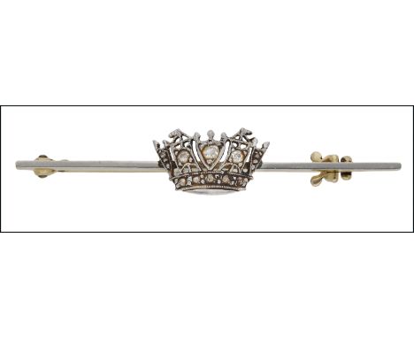 An early 20th century diamond naval crown bar brooch, the crown set with single and rose-cut diamonds, to a knife-edge bar, m