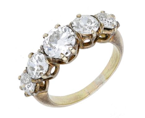 A diamond five stone ring, set with a graduated row of old brilliant-cut diamonds, total diamond weight approximately 2.85 ca