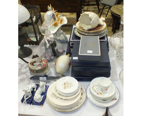 A Royal Copenhagen model of a rainbow trout, 20cm long, various collectors' plates, two amusing ceramic figures and other ite