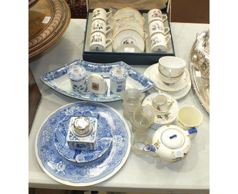 Six each Royal Worcester floral-decorated coffee cups and saucers in fitted box, (one cup a/f), various pieces of Spode Blue 