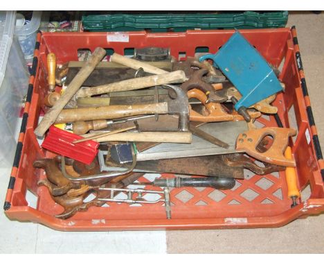 A brass-mounted tenon saw by Drabble and Sanderson, Sheffield, various other saws and miscellaneous tools.