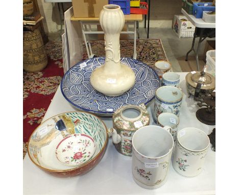 A large collection of damaged Chinese ceramic tankards, mugs and other ceramics.