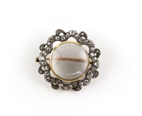 Old cut diamond brooch, central double sided glazed locket panel, surrounded by old cut diamond set frame, pin and catch fitt