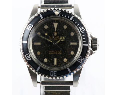 Rolex, Reference 5513 gentleman's stainless steel Submariner wristwatch, signed black dial with Mercedes hands, marked Submar