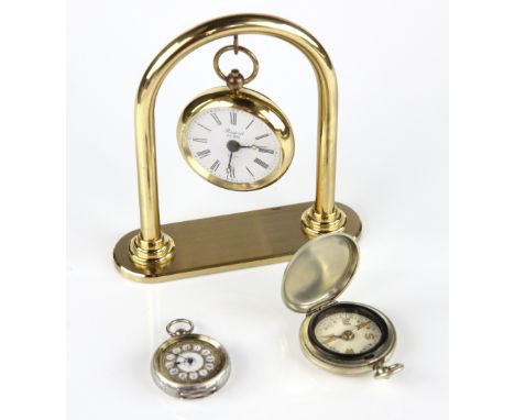 Ladies pocket watch, white dial with gilt accents and floral decoration, blue hands, Roman numeral markers, back case marked 