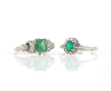 Emerald and diamond Art Deco style cluster ring in platinum, ring size M, and similar emerald and diamond cluster ring testin