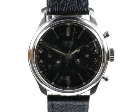 Heuer  a gentleman's wristwatch, , the signed black circular dial  with baton hour markers and two subsidiary dials markers, 