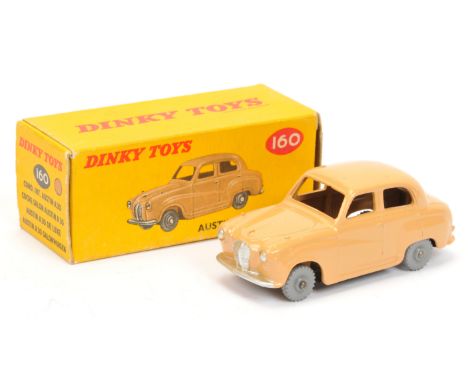 Dinky 160 Austin A30 Saloon - light tan body, silver trim, grey treaded wheels - Excellent Plus to Near Mint in a Good Plus y