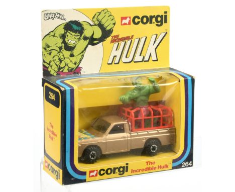 Corgi Toys 264 "The incredible Hulk" Mazda Pick-Up Truck - Metallic light brown body, red cage with "Hulk" - Near Mint in a E