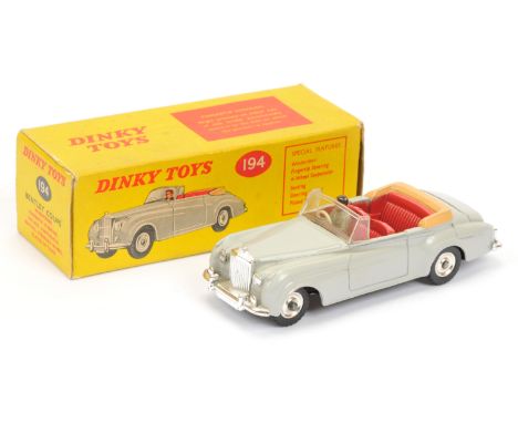 Dinky 194 Bentley Coupe Convertible - light grey body with tan folded hood, maroon interior with driver, spun hubs - a few sc