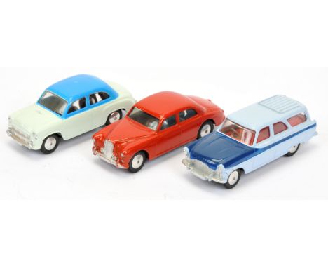 Corgi unboxed Car group - (1) Morris Cowley - off-white with mid-blue upper body, flat spun hubs (2) Riley Pathfinder - red (