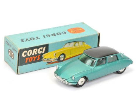 Corgi Toys 210 Citroen DS10 - metallic green body with black roof, silver trim and flat spun hubs - Excellent, minor marks to