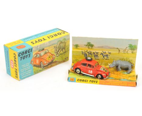 Corgi Toys 256 "East African Safari" Volkswagen 1200 Saloon - orange body, brown LHD interior, chrome trim and spun hubs - Ex