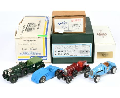 A mixed group of 1/43rd scale models including (1) Top Queens 1932 Type 53 Bugatti, (2) K &amp; R Replicas 1925 Ace 11 M.G. "