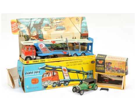 Corgi pair of 1960's issue models -&nbsp; &amp; - Including (1) 1138 Ford Articulated Car Transporter - red &amp; silver cab,