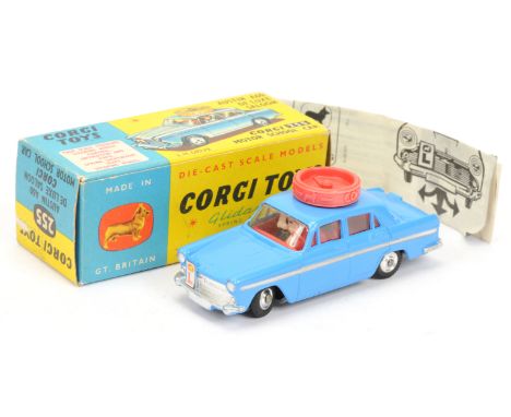 Corgi Toys 255 Export Issue Austin A60 De-Luxe "Motor School" Car - mid-blue body, red interior (LHD) and roof turning disc, 