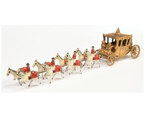 Matchbox Early Moko Lesney Toys large scale Coronation Coach with Queen figure - metallic gold coach - Good overall See-photo