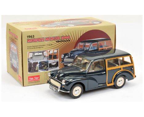 Sunstar 92251 (1/12th scale) Morris Minor 1000 Traveller 1963 - dark blue, wood effect rear panels, chrome trim -&nbsp; missi