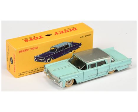 French Dinky Toys 522 Lincoln Continental - light blue, silver roof and roof, convex hubs with white smooth tyres - Good in a