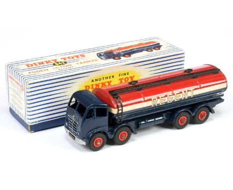 Dinky No.942 Foden "Regent" Tanker - blue, white, red including Supertoy hubs with black treaded tyres, black gantry and ladd