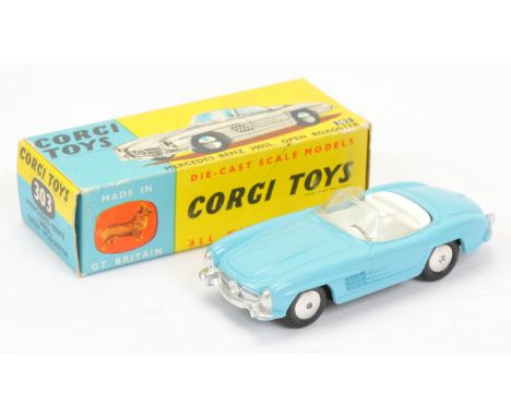 Corgi Toys 303S Mercedes 300SL Open Roadster - light blue body, off white interior, silver trim and spun hubs - Near Mint nic