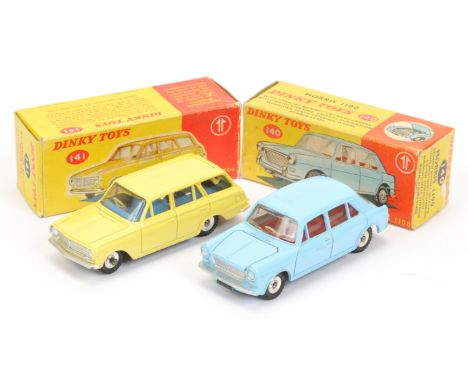 Dinky pair (1) 141 Vauxhall Victor Estate - yellow body, blue interior, silver trim, chrome spun hubs (2) 140 Morris 1100 Sal