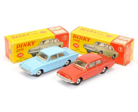 Dinky Pair of 130 Ford Consul Corsair - (1) metallic red body, ivory interior, spun hubs - some blistering to paintwork (2) l