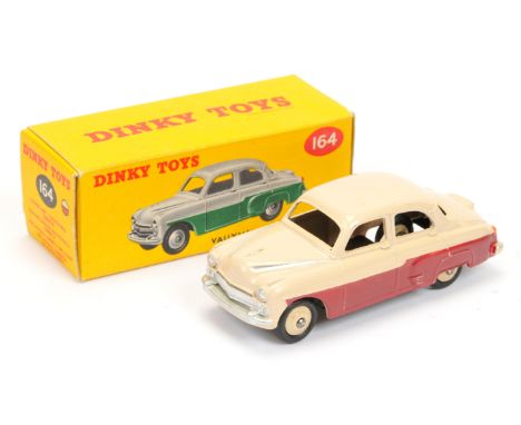 Dinky 164 Vauxhall Cresta Saloon, two-tone maroon, cream including ridged hubs with smooth tyres, sliver trim including bonne