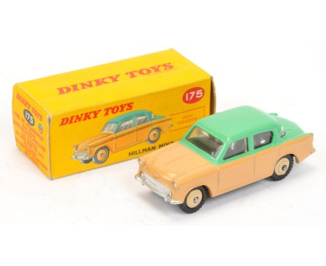 Dinky 175 Hillman Minx Saloon -two-tone beige, green, silver trim, light beige ridged hubs with treaded tyres&nbsp; - Excelle