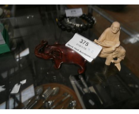 Carved Elephant Netsuke and 1 other