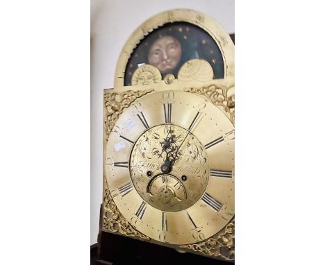 A George III oak and walnut crossbanded 8-day longcase clock by John Follit of Lichfield, scrolling broken pediment above an 