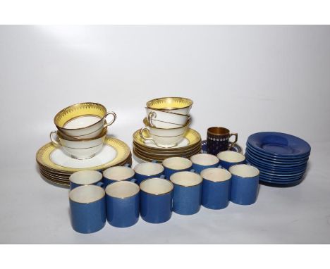 A HJ Wood royal blue pottery set of 12 coffee cans and saucers; a Bavarian porcelain coffee can and saucer and an English por