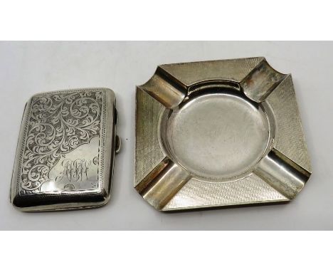 Silver Mappin &amp; Webb ashtray, London 1943 and a silver cigarette case Birmingham 1920 130 grams