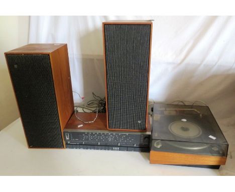 A Bang and Olufsen B &amp; O Beogram 1000 turn table player and a Beogram 1400 &nbsp;tuner/amplifier and a pair of speakers