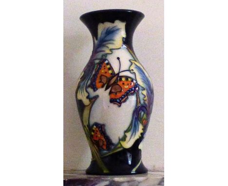 Moorcroft vase Butterfly and Iris pattern , C 2006 , signed &amp; back stamped , in good&nbsp; &nbsp;condition, stands 19.5cm