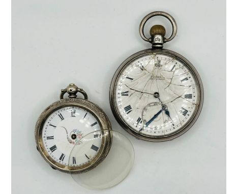 A pair of pocket watches: one a ladies continental 800 silver watch in as found condition; the second a hallmarked sterling s