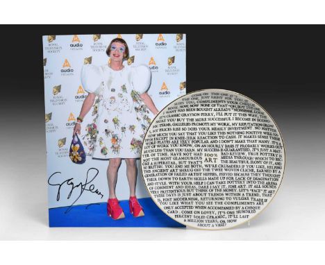 Sir Grayson Perry CBE RA Hon FRIBA (b.1960)"100% ART PLATE"China plate, with artist's seal printed to base, produced for York