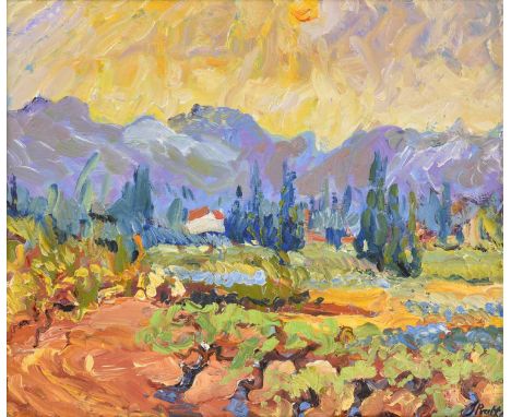 Jeffrey Pratt (b.1940) “Les Baux” Signed, oil on canvas, 49.5cm by 59cmProvenance: Courcoux, Stockbridge  In an overall very 