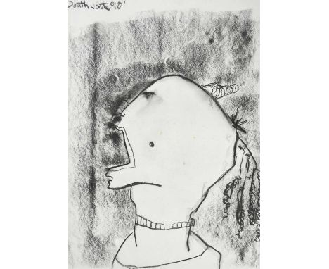 Pat Douthwaite (1934-2002) Scottish Anguished head study in profile Signed and dated (19)90, charcoal, 74cm by 53cmProvenance