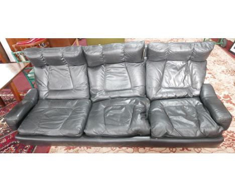 A 1970's black leather sofa by Jacques Charpentier for Roche Bobois 