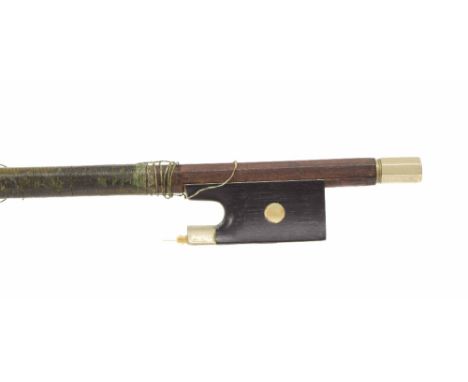 French nickel mounted viola bow from JTL and stamped Ch Buthod á Paris, the stick round, the ebony frog inlaid with pearl eye