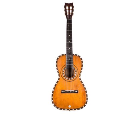 19th century small bodied guitar labelled 'Louis Panormo, London, anno 1845'; Back and sides: Brazilian rosewood, various hai